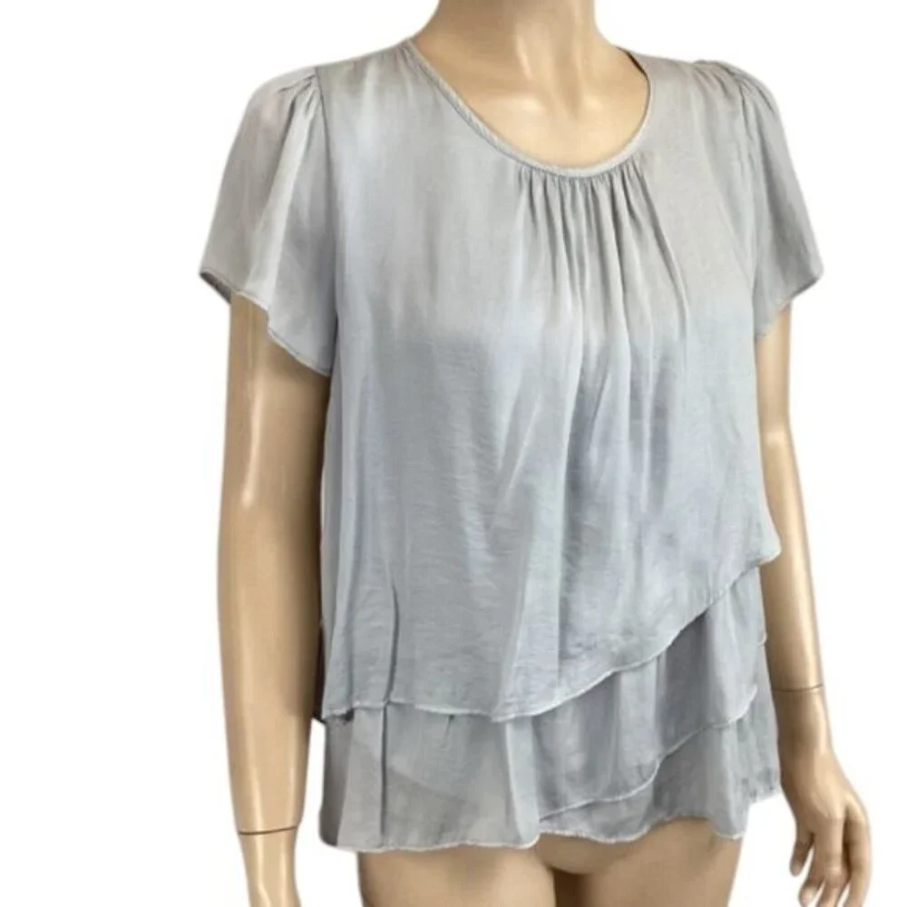 Anthropologie Hazel Silver tiers blouse size XSP‎ Xsmall petite Short Sleeve - Picture 2 of 6
